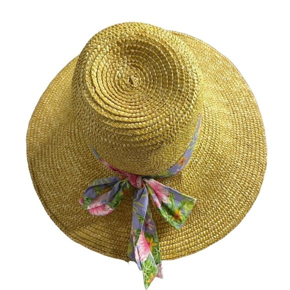 Tropical Trends 100% Natural Straw Hat One Size Wide Brim Beach Floral S… - Picture 5 of 8